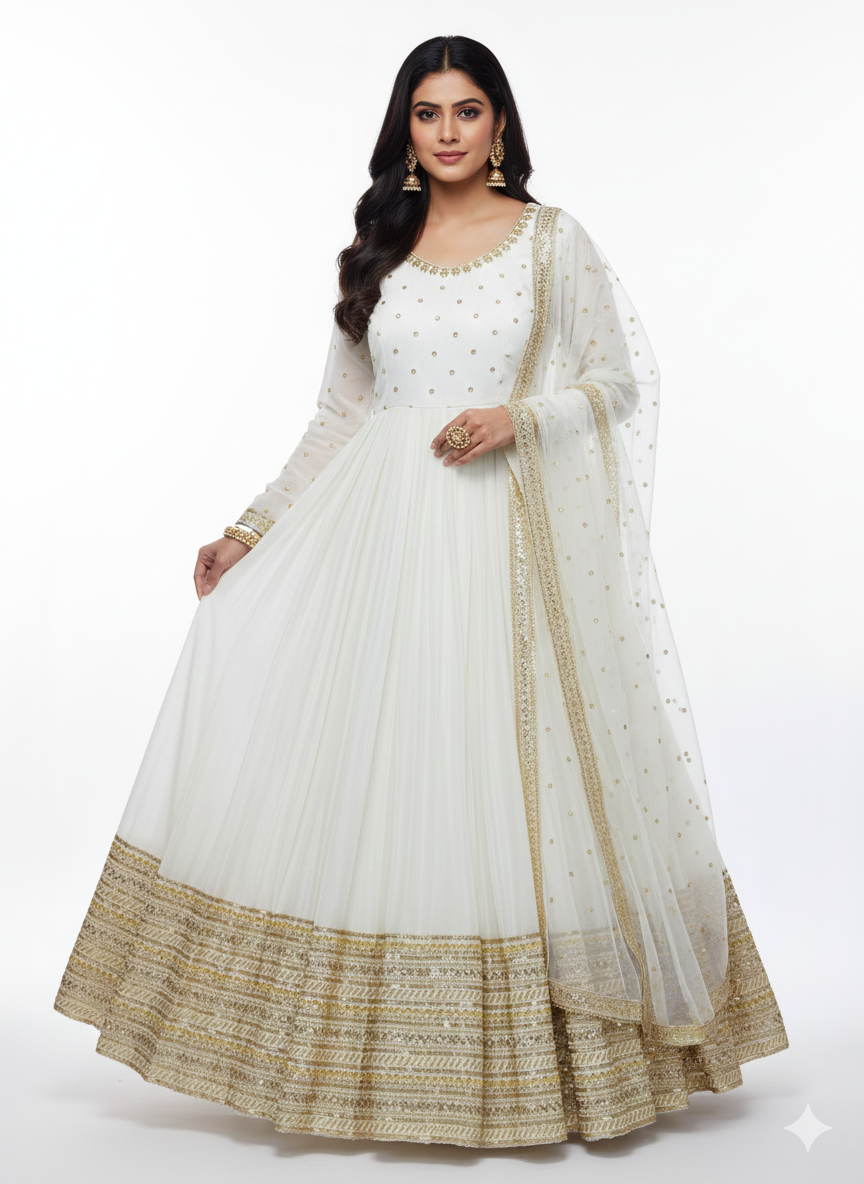 Ivory & Gold Designer Anarkali Suit