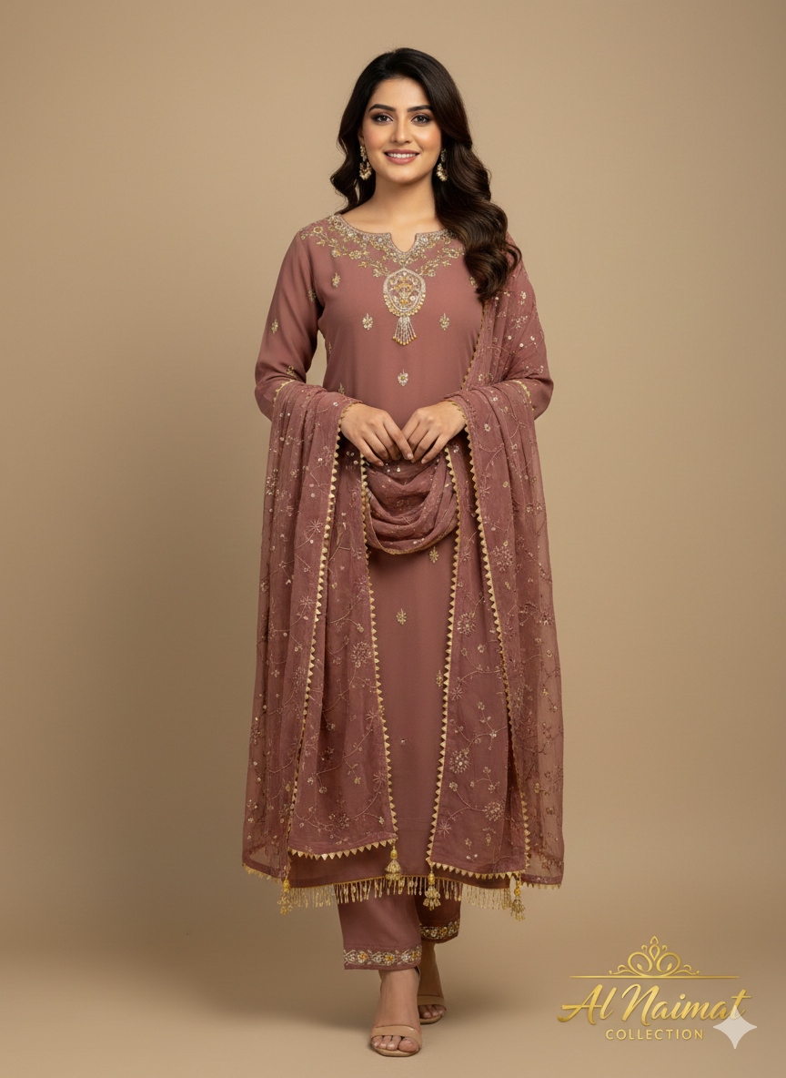 Antique Rose Mirror-Work Georgette Salwar Kameez Set