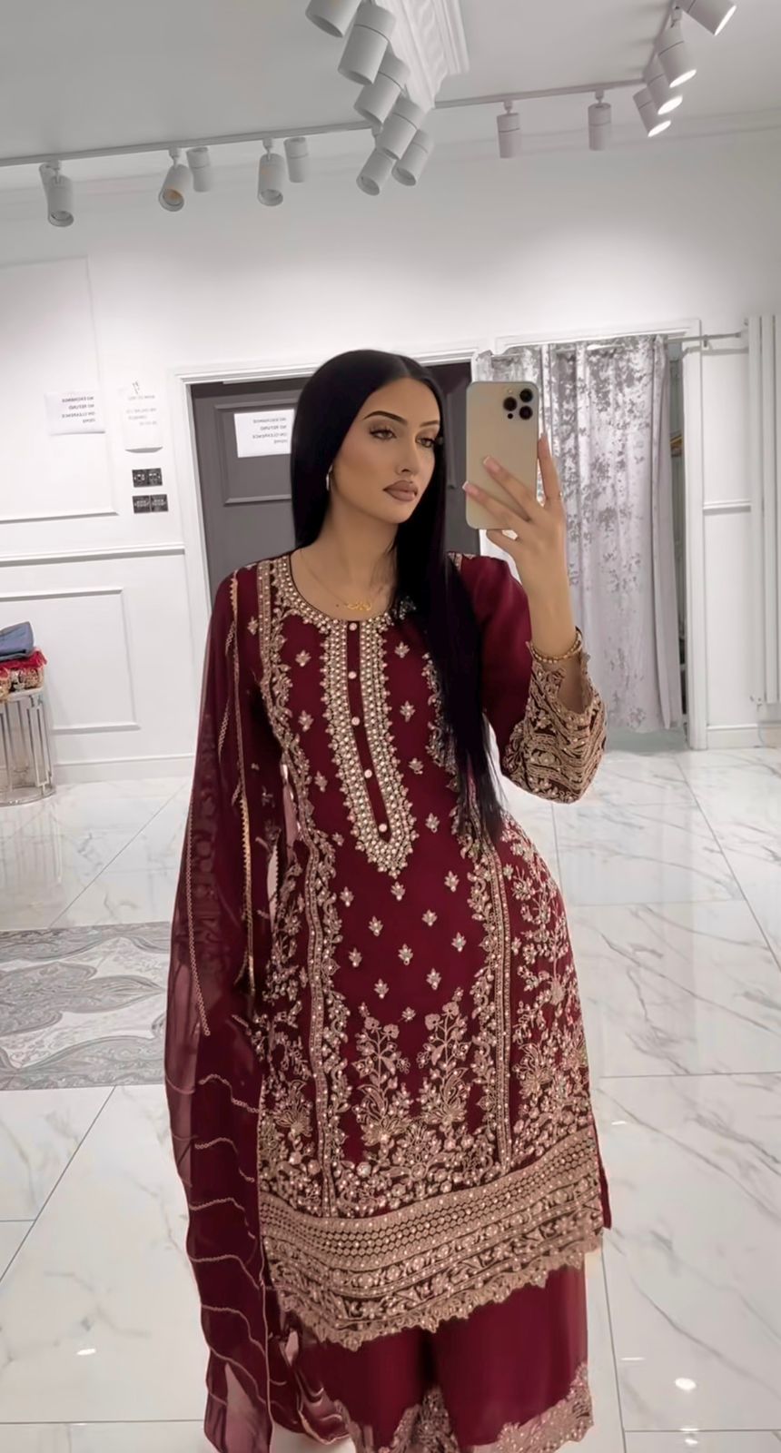 Regal Maroon & Gold Embroidered Suit