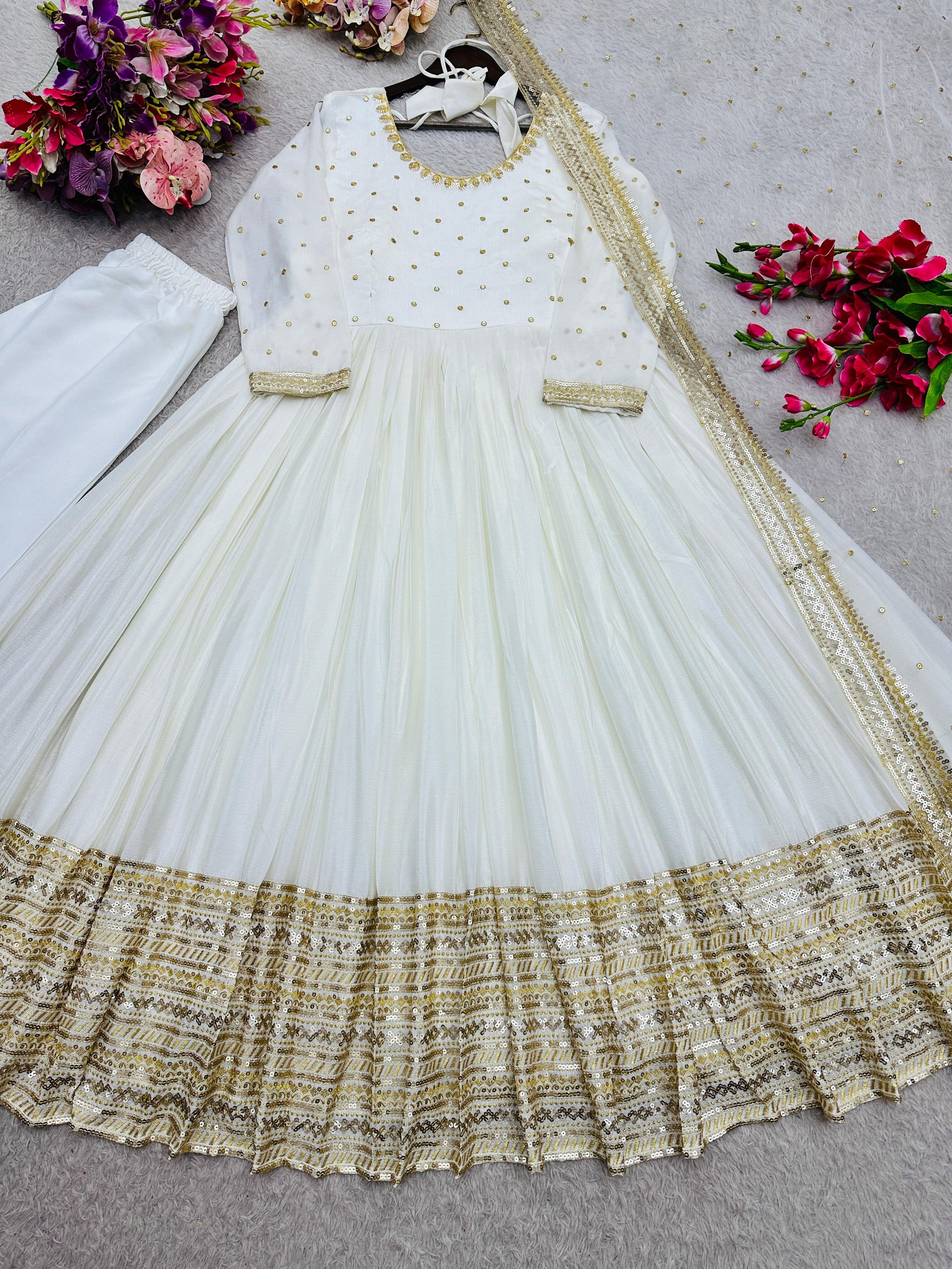 Ivory & Gold Designer Anarkali Suit