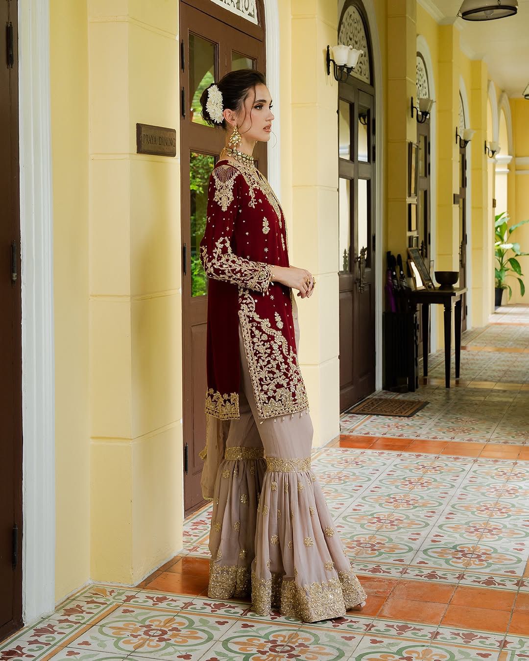 Embroidered MaroonGharara Suit - Eid Collection 3-Piece Set