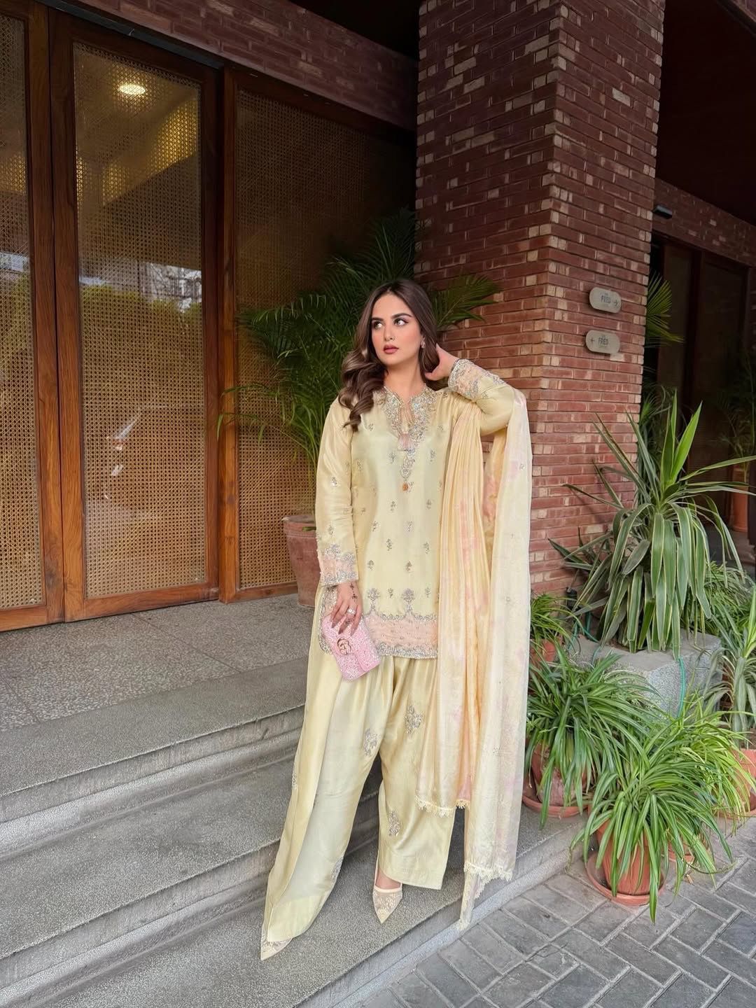 Mehrunisa Pastel Perfection Heavy Embroidered 3-Piece Silk Farshishalwar suit