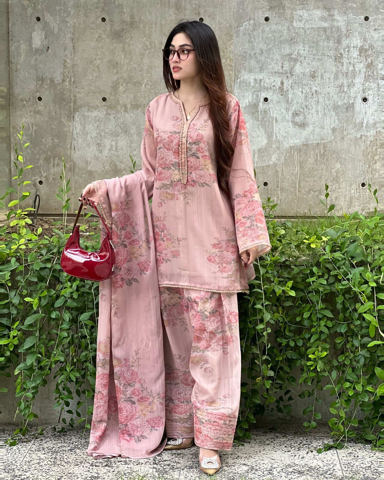 Pink Floral Farshi Salwar suit for women in UAE
