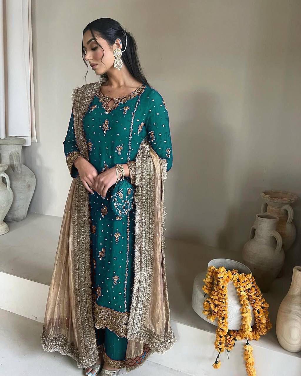 Elegant Sequin & Moti Embroidered Faux Georgette Suit Set